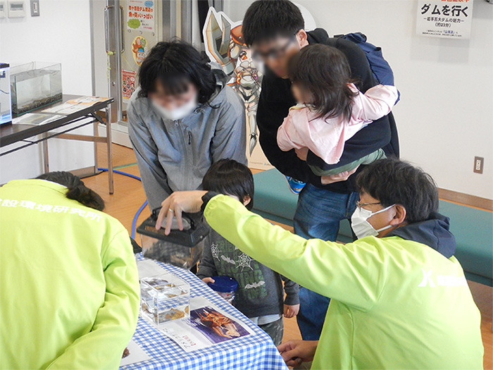 生き物の触れ合い体験の様子（両生類）　