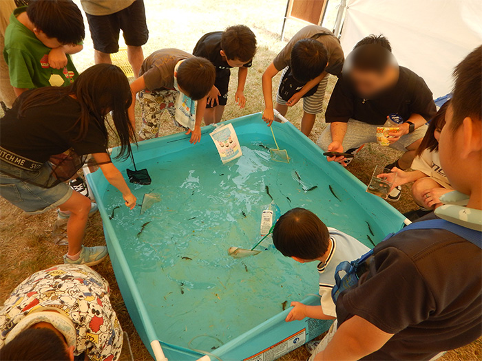 生き物の触れ合い体験の様子（魚類）